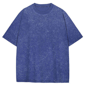 Camiseta de algodón <span class=keywords><strong>azul</strong></span> lisa de corte holgado para hombre, manga corta, cuello redondo, estilo casual, tejido de <span class=keywords><strong>punto</strong></span>, teñido liso - Product Image 2