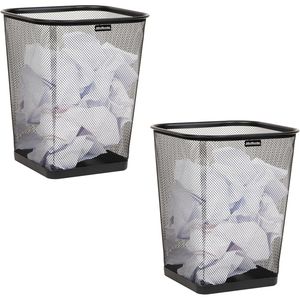 Set di 2 Cestini per Rifiuti in Rete Metallica Nera Quadrati per Ufficio - Product Image 1