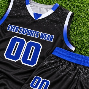Ensemble d'uniformes de basketball sur mesure noir et bleu, maillot sans manches à col en V et short en polyester, sublimation, numéro, tenue d'entraînement - Product Image 3
