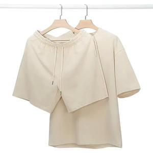 Conjunto de Pijama de Algodón de Color Sólido para Hombre, Cuello Redondo, Manga Corta, Pantalones Cortos, Cintura Elástica, Ropa Casual de Verano, Ligera y Transpirable - Product Image 4