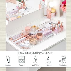 SimpleSort 6-Piece Stackable Clear Drawer Organizer Set 12\" X 3\" X 2\" <b>Rectangle</b> Trays for Narrow Makeup Vanity Storage <b>Bins</b> - Product Image 3