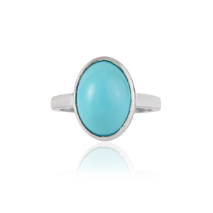 Anillo de Plata de Ley 925 de Alta Calidad con Turquesa Natural en Forma Ovalada, Engastado en Bisel, 10x14 mm, Hecho a Mano - Product Image 1