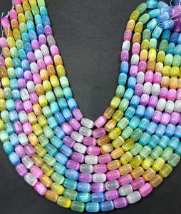 Perles de sélénite arc-en-ciel naturelle, forme tube, magnifique couleur arc-en-ciel, haute qualité, brin complet de 15,5 pouces - Product Image 1