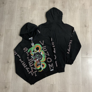 Men's <b>Black</b> Hooded Zip-Up Sweatshirt Oversized Fit Embroidered Snake <b>Panther</b> Design Streetwear Autumn Casual Wear - Product Image 3
