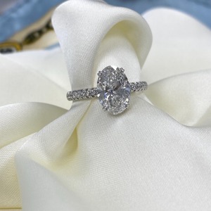 Bague de fiançailles en diamant de laboratoire, taille ovale, avec halo, alliance en or massif 14 carats pour femme - Product Image 1