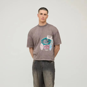 mens oversized boxy fit t shirt drop shoulder loose fit heavy cotton streetwear blank tshirt custom <b>logo</b> factory - Product Image 1