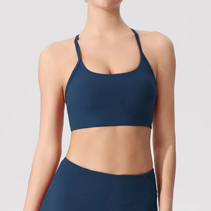 Women Strappy Crossback Sports <b>Bra</b> Navy <b>Blue</b> Gym Workout Top - Product Image 4
