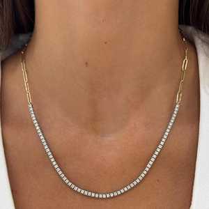 3 Ct Half Tennis Half Paperclip Chain Pave Round Lab Grown Diamond Necklaces 14K 18K <b>Solid</b> <b>Gold</b> 17inches Lobster clasp Wholesale - Product Image 6