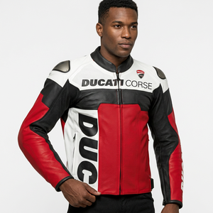 Blouson de moto Ducati en cuir, coupe-vent, imprimé par transfert thermique, manches longues, 220g, unisexe, logo avant, collection printemps - Product Image 3