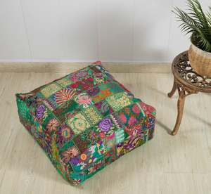 Housse de coussin carrée en coton patchwork, housse de pouf ottoman faite à la main, décoration de siège au sol pour salon - Product Image 3