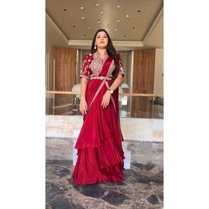 Moti Work Embellished Party Wear Lehenga Saree Robes de bal élégantes Look - Product Image 2