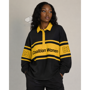 Chemise de rugby rayée en piqué pour femmes de la sororité NCBW, col polo à manches longues, pull à blocs de couleur, haut brodé avec motif - Product Image 5