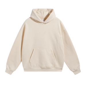 เสื้อฮู้ดผู้ชายสีเบจ ทรงปกติ ผ้าฝ้ายฟลีซถัก 100% แห้งเร็ว มีกระเป๋าหน้า สไตล์วินเทอร์ ล้ำสมัย - Product Image 1