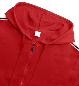 Two-Piece Men's Autumn Winter & Spring Set Featuring a Short Striped Knit Zip-Up Jacket Long Sleeves And a Hood with Drawstring - Product Image 4