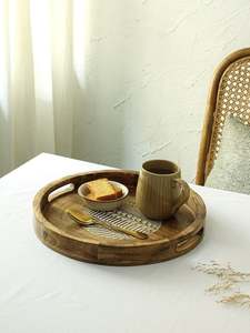 Wooden Round Serving Tray Minimalist Design Unfinished Single Tier <b>Table</b> Use Drink Food <b>Storage</b> Trays serving tray wood <b>crafted</b> - Product Image 2