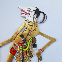 Marionnette de l'ombre Wayang Kulit Petruk en cuir indonésien artisanal, décoration de table traditionnelle javanaise, objet d'art ethnique