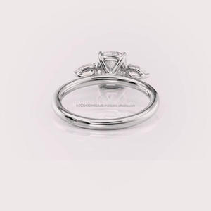 Bague en argent 925 avec diamant de laboratoire taille coussin et pierres latérales en forme de poire, ton or rose, bijoux de mariée en gros - Product Image 1