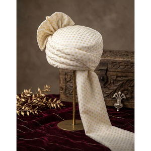 Turban de mariage en or blanc |   Safa indien royal pré-noué pour le marié - Product Image 3