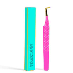 Pince à épiler en acier inoxydable blanc en forme de L, antistatique, durable, pour extensions de cils, avec grip texturé, outil de placement des cils, maquillage - Product Image 6