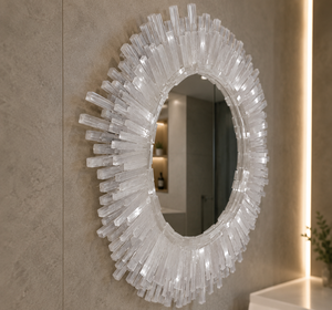 Espejo Redondo de Selenita de Lujo, Espejo de Pared de Cristal Hecho a Mano para Decoración de Sala de Estar, Baño y Entrada - Product Image 3