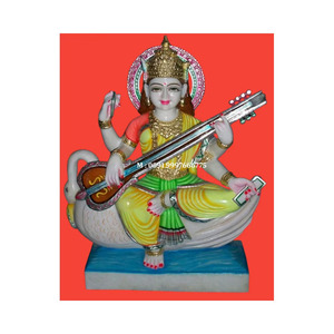 Hermosa Estatua de la Diosa Saraswati Mata en Mármol Blanco Natural, en Posición de Pie con Beeda en la Mano, Utilizada para Decoración de Escuelas y Templos - Product Image 2