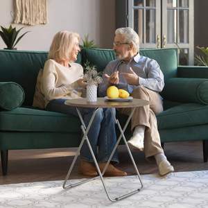 Portable Contemporary Folding TV Tray <b>Table</b> <b>Small</b> Round Side <b>Table</b> with Metal Textile Apartment Living Room Outdoor Use - Product Image 6