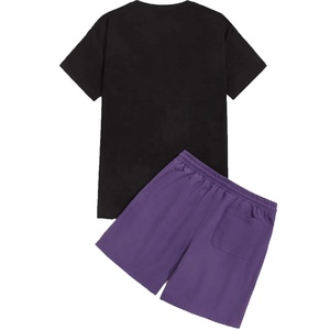 Conjunto de ropa deportiva personalizada para hombre: pantalón corto de verano y Camiseta con estampado de letras y cordón informal de 2 piezas con patrón sólido - Product Image 2