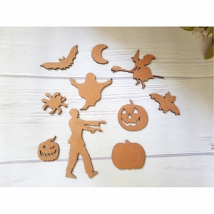 Ornements d'Halloween en bois découpés au laser en gros, formes de zombies, sorcières et chauves-souris en contreplaqué vierge pour projets artistiques DIY - Product Image 1