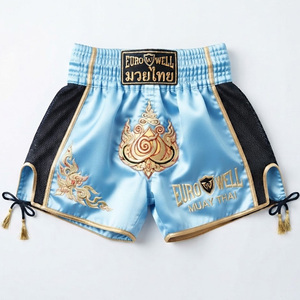 Pantalones Cortos de Muay Thai Personalizados con Bordado de Parches y Cintura Elástica para Hombre, Pantalones Cortos de Kickboxing Profesionales de Lona, Pantalones Cortos Cargo hasta la Rodilla - Product Image 3