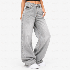 Jeans décontractés pour femmes en gros, pantalons en denim personnalisés, coupe haute, coupe slim, jambe droite, jambe large, Mom, Boyfriend, extensibles - Product Image 2