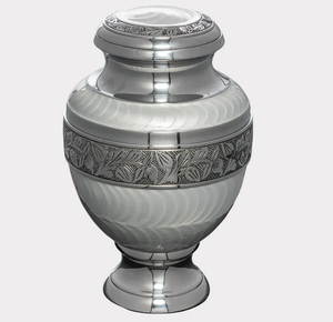 Urna Funeraria de Metal Esmaltada en Blanco Hueso, Grabada, para Cenizas de Adultos, Estilo Americano/Europeo - Product Image 6