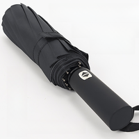Parapluie pliant automatique à trois sections, 108 cm, 12K, à double nervure, noir enduit, avec logo personnalisé, idéal pour adultes, voyages et cadeaux d'entreprise – Vente directe usine