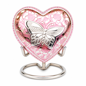 Blue Silver Butterfly Engraved Heart Shaped <b>Keepsake</b> Cremation <b>Memorial</b> <b>Keepsakes</b> Urn for Funeral Ashes - Product Image 4