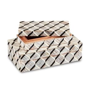 <b>Black</b> White and Natural Nesting <b>Box</b> Set of 2 <b>Black</b> White Puzzle Check Resin Craft Inlay MDF Decorative <b>Box</b> Handmade Jewelry - Product Image 1