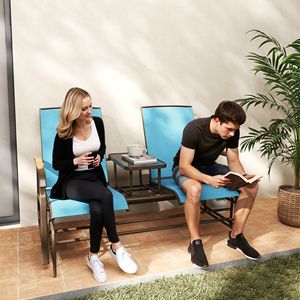Panca da Esterno in Acciaio Blu, Sedia a Dondolo per 2 Persone con Tavolino - Product Image 2