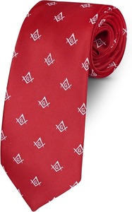 Corbata Masónica Roja con Cuadrado y Compás - [Roja] Aproximadamente 56 pulgadas de largo y 3 pulgadas de ancho, hecha de poliéster - Product Image 5
