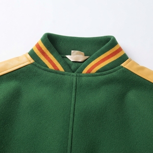 Men's Green <b>And</b> Yellow <b>Varsity</b> <b>Jacket</b> With <b>Red</b> Buttons <b>And</b> Striped Collar Cuffs Regular Fit Casual Style Autumn Wear - Product Image 6