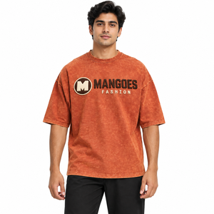 Camiseta de Algodón Lavado Oversize para Hombre MANGOES FASHION, Manga Corta, Cuello Redondo, Estampado Gráfico, Estilo Urbano Informal - Product Image 1