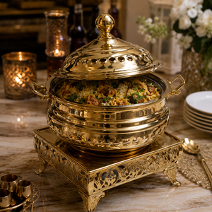 Luxury Brass Soup Chafing Dish <b>Food</b> Warmer with Stand Buffet <b>Server</b> Hotel Restaurant Catering Banquet OEM ODM Manufacturer - Product Image 4
