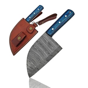 Couteau de boucher artisanal en acier Damas avec manche en Micarta bleu et étui en cuir, couteau à découper utilitaire par A&M Enterprises - Product Image 2