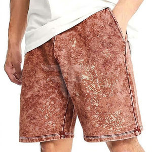 กางเกงขาสั้นผู้ชายสไตล์วินเทจสีซีดจางแบบทำสีซีดจางด้วยกรด  ขอบดิบ พิมพ์ลาย 3 มิติ  สั่งทำได้ ขายดี - Product Image 1