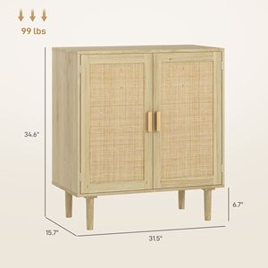 Modern Bohemian <b>Sideboard</b> 31.5\" Wood Buffet Cabinet with 2 Rattan Doors and Shelves for Living Room Hallway Natural - Product Image 3