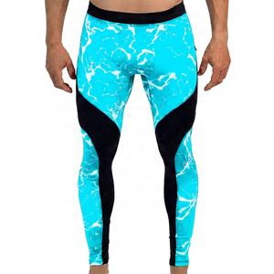 Leggings de compression intégrale pour hommes, noir et blanc, imprimé éclair, taille élastique, design par sublimation, logo sur la jambe droite - Product Image 6