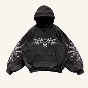 เสื้อฮู้ดดี้ผู้ชายแบบเต็มตัวทรงโอเวอร์ไซส์ ล้างสีแบบแอซิดวอช พิมพ์ลายสกรีน ทรงบ็อกซี่ ฟิต ผ้าดิสเทรส ขายส่ง FORTLEO - Product Image 1