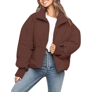 Women's <b>Cropped</b> <b>Puffer</b> <b>Jacket</b> Solid Color Stand Collar Zipper Closure Full Sleeve Winter Warm Thick Outerwear Best Selling - Product Image 6