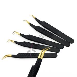 Pinzas para Pestañas RMI de Acero Inoxidable con Punta de Fibra de Oro de 24k, 90 Grados, con Punta Dentada, para Cejas, con Logotipo Personalizado, Color Negro Polvo - Product Image 4