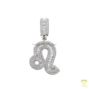 Iced Out Leo Sign Pendant Necklace With Moissanite Diamond and 925 <b>Silver</b> Custom Zodiac <b>Charm</b> - Product Image 2