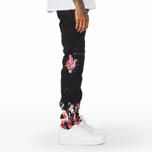 Jeans pour hommes en denim premium, coupe ajustée, style streetwear hip-hop, finition robuste, marque privée. - Product Image 3
