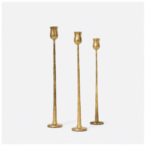 Gold Taper Candle Holders Set of 3 Antique <b>Brass</b> Finish Metal <b>Candlestick</b> Holders for Table Centerpiece Tulip Candle Stand - Product Image 5