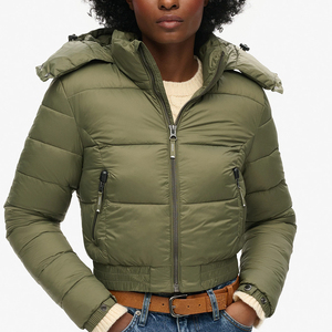 Customizable Winter Women's <b>Short</b> Hooded Bubble <b>Jackets</b> Zipper Closure Elastic Waistband Adjustable Cuff Plus Size Private Label - Product Image 1